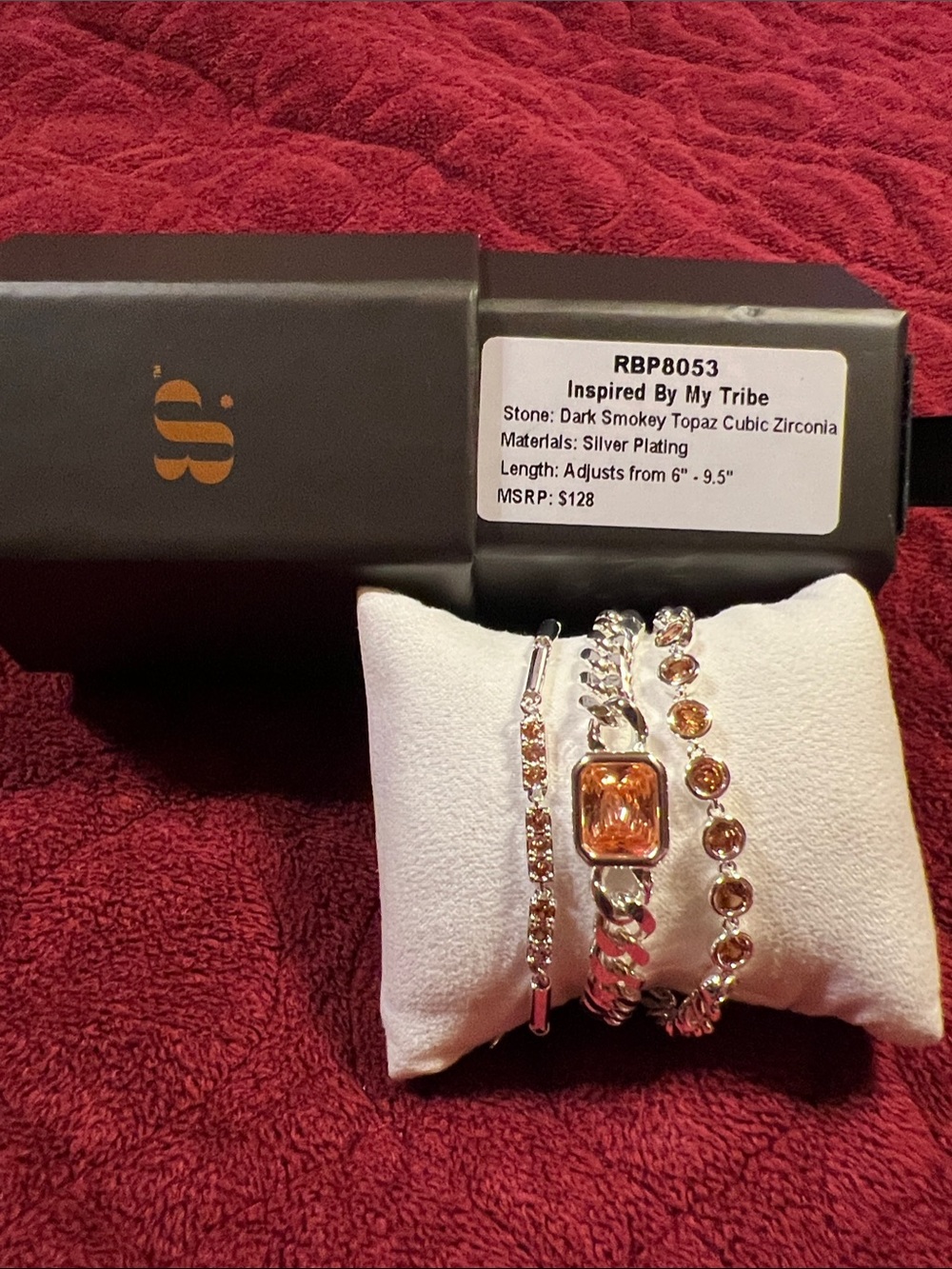 Dark Smokey topaz cubic zirconia Bracelet-silver plating